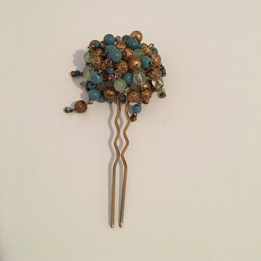 Turquoise and Gold Hair Pin